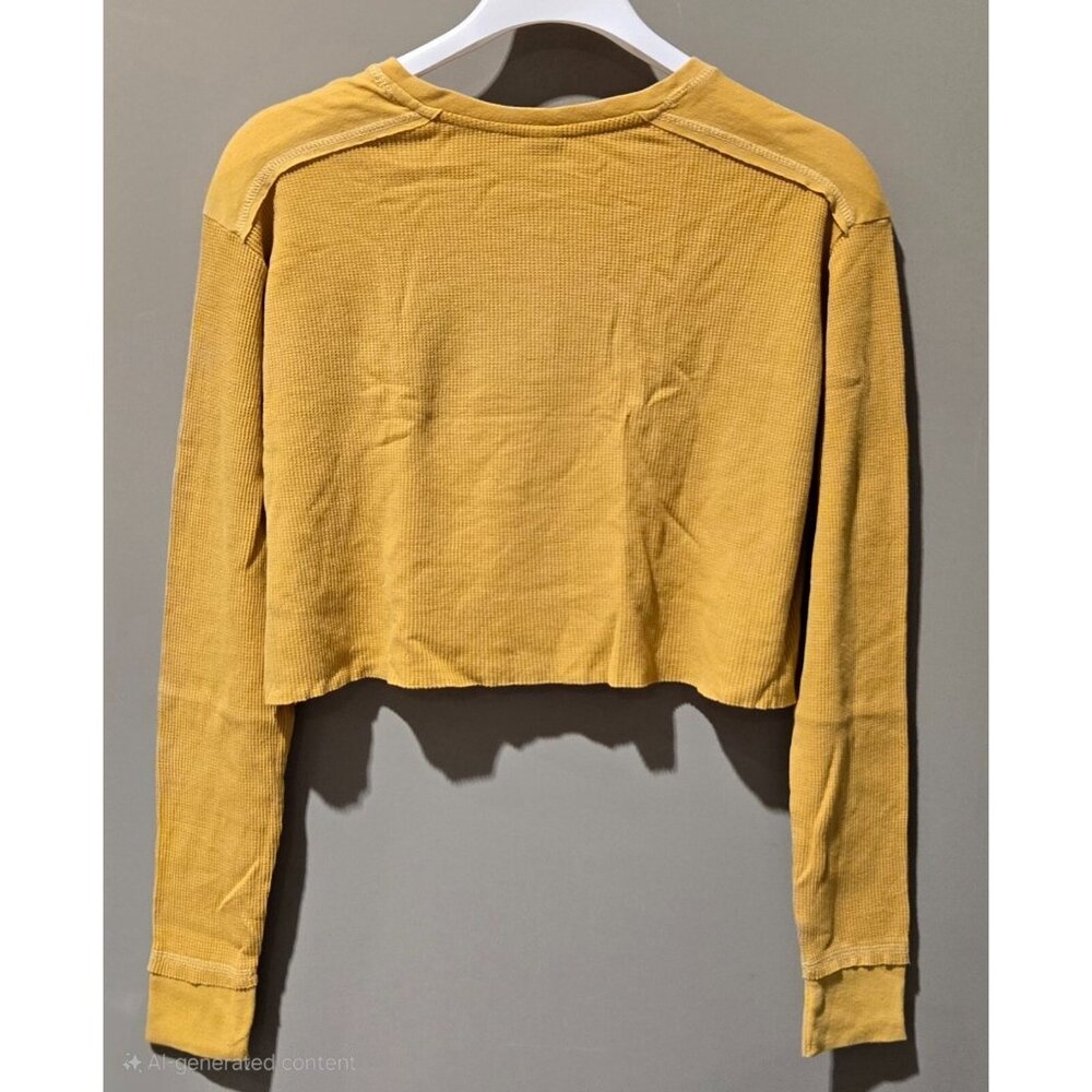 Wild Fable Autumn Yellow LS Waffle Knit Cropped Henley Top T-Shirt -- Size Large - Picture 3 of 8